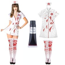 Halloween Zombie Bloody Nurse Costume Ladies Women's Scrubs Fancy Dress Adult 