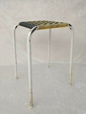 Vintage Metal Kitchen Stool - Plastic Weave - Splayed Legs - Elegant Industrial