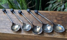 Five Vintage Silver Plate Coffee Bean Finial Spoons