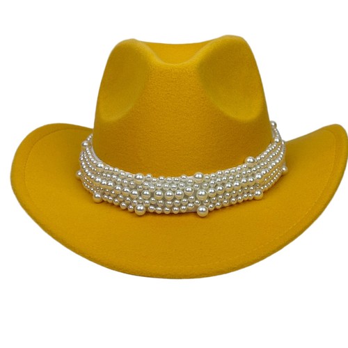 Yellow pearl beaded cowboy - cowboy, hat