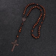 Rosary Cross Crucifix Handmade Wooden Beads Catholic Christian Traditional Style