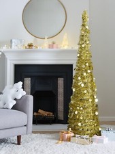 Pop Up 6ft Gold Tinsel Tree Christmas Tree Unlit