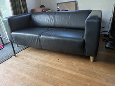 Black leather look sofa Wooden Legs   178cm wide - 83cm deep - 70 cm high