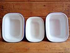 3 White Enamel Pie Dishes /