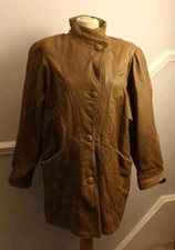 Vintage Italian Genuine Leather Coat Women’s L High Collar Brown 80s 
