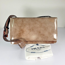 Vintage 90s Prada Brown Leather Shoulder Bag Italy Glazed Finish Dust Bag
