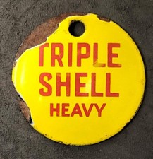 Triple Shell Heavy Petrol Oil Cabinet Gas Pump Enamel Badge Sign