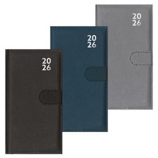 2026 Diary Slim Pocket Faux Leather Week to View Weekly Planner Black Navy Grey