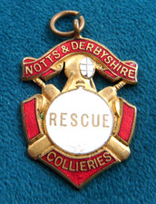1935 Mining NOTTS & DERBYSHIRE COLLIERIES RESCUE enamel badge fob medal named