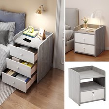 Bedside Table Drawers Cabinet Small Side End Table Nightstand Storage Shelf Grey
