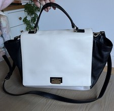 Kate Spade Large Cream, Black And Grey Leather Handbag With Long Crossbody Strap