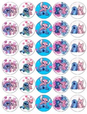 30 Stitch And Angel Edible Wafer Paper Cupcake Toppers Wafer Paper Fairy Cakes