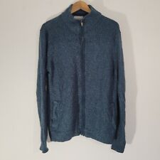 Mens M&S Cardigan Blue/Green Large Thick Knit Pockets Full Zip Casual 