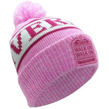 Liverpool Style Bobble Hat Pink White Magenta Marl | Adult Size | Woven Patch