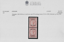 Ceylon 1882-94 QV Telegraph 80c on 1R Red-Brown SG.T87 Mint