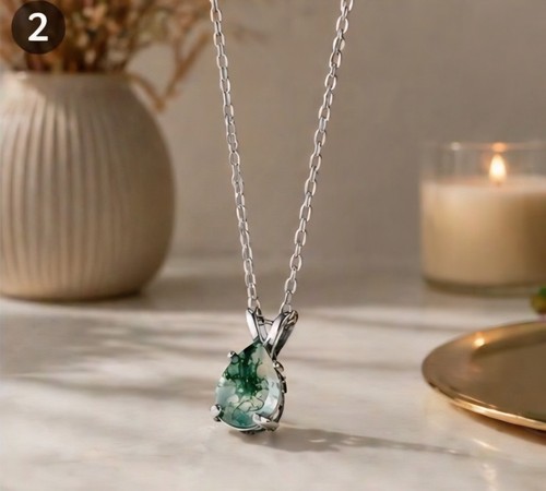 Tear drop moss agate pendant - agate,