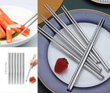 Pairs Stainless Steel Reusable Traditional Chinese Korean Chopsticks Plain UK