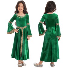 Girl's Kids Vintage Renaissance Dress Medieval Costume Gothic Gown Party Maxi UK