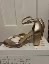 Topshop Leather Metallic Rose Gold High Heel Dolly Mary Jane Court Shoes 6