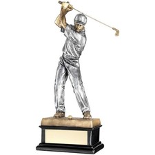 Golfer Trophy Bronze Pewter Back Swing On Black Base Award 14in FREE Engraving