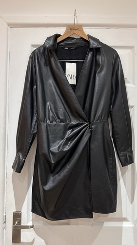 Zara black faux leather long - black,