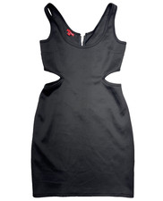 Bongo Women’s Black Party Dress Sz Med Gold Zipper Cutout Sides Sexy Chic