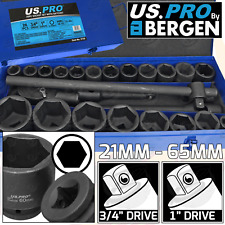 US PRO 3/4" & 1" Drive IMPACT SOCKETS & Ratchet Set 21mm - 65mm HGV HEAVY DUTY