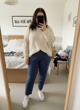 M&S JOGGERS STRAIGHT LEG Cotton Rich Ladies Elasticated High Rise Green 24 reg