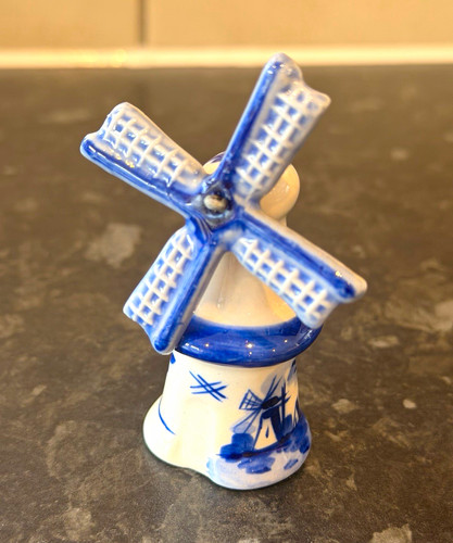 Blue white ceramic windmill - blue,
