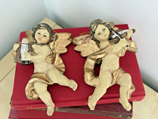 Retro Pair Angel Cherubs christmas Decorative Gold Finish Shabby Chic Festive