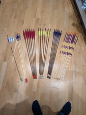 Wooden Pine Arrows Job Lot 3 Set Of 6 And 12 Painted Shafts And Some Surplus