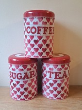Emma Bridgewater Tea Coffee Sugar Tin Storage Canisters Tin Caddies Pink Hearts