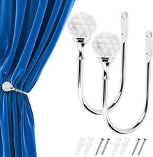 2 x Metal Crystal Curtain Holdback Set Wall Tie Backs Hooks Hanger Holder silver