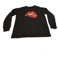 Womens Black Lipsy Jumper With Red Sequenced Lips Size Medium Good Condition