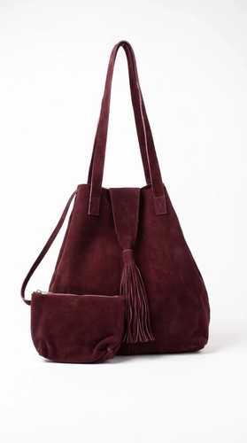 Suede tassel tote burgundy - suede,