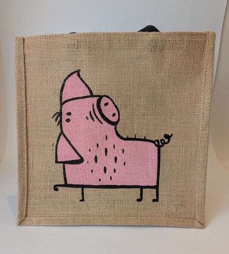 Jute tote bag pink pig - pig, design