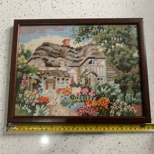 Framed cottage needlepoint - framed,
