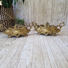 Antique French Pair Of 19thC Art Nouveau Table Jardinières Planters Gold Ornate