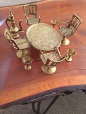 Vintage Miniature Brass Dining Table, Chairs, Goblets And Coffee Pot Maharajah S