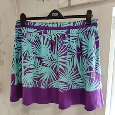 Ladies Turquoise & Purple Leaf Patterned Linen Skirt Size 16 From Evie Peacocks