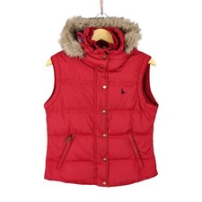 Jack Wills Women's Red Puffer Gilet With Faux Fur Trim Hood Size 12