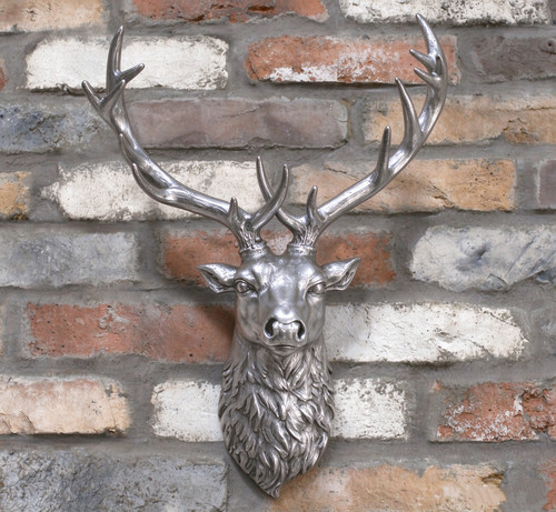 Silver stags head wall mounted - stags,