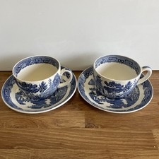 Wedgwood  Willow Pattern Etruria Blue & White Pair Of Cups & Saucers