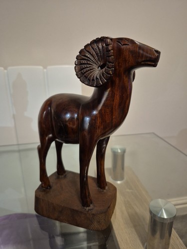 Carved wooden ram statue - carved,
