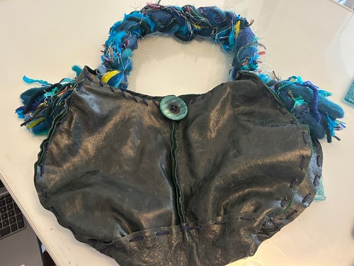 Green leather shoulder - shoulder, bag