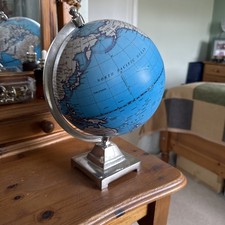 Decorative Globe Blue & Silver Metallic Desk Globe Map Sphere Ornament 42cm tall