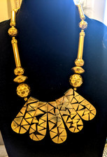 Vintage Necklace Statement Piece Brass & Horn Hand Made Boho Costume Jewellery