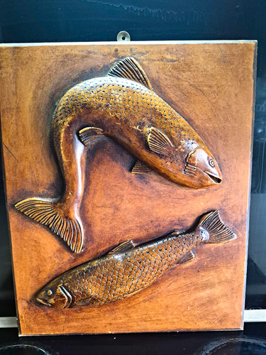 Wood fish wall plaque - wall, salmon