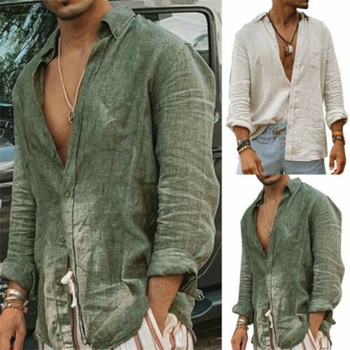 Mens casual cotton linen shirt - casual,