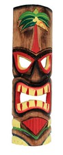 TIKI Mask Wooden Wall Plaque 50cm Hand Carved Painted SURFER/ MAORI STYLE PALM